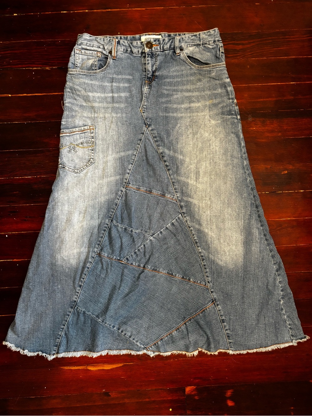 Maurices Blue Patchwork Denim Maxi A-line Skirt